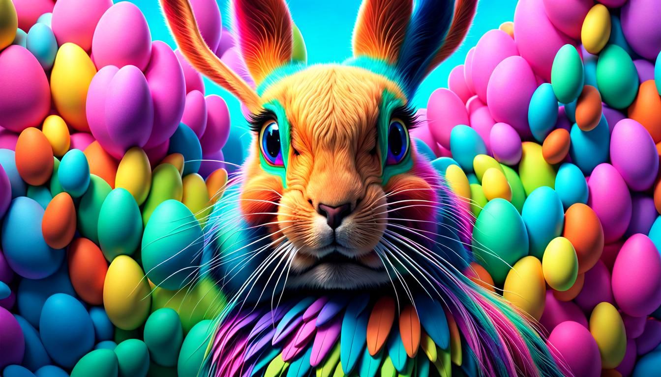 Surreal Multicolored Bunny in Dreamland, Psychedelic Art