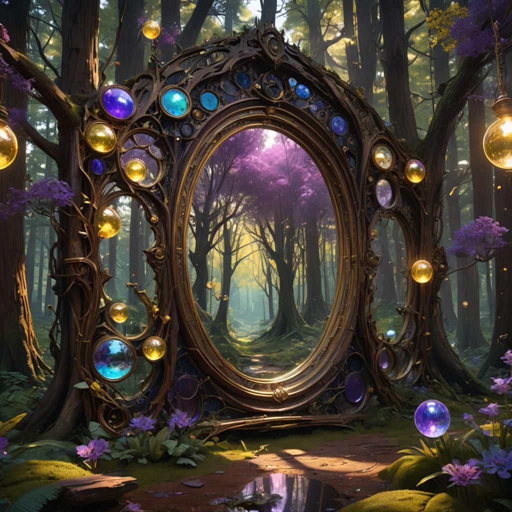Mirrored Multiverse Forest in Dark Fantasy Concept Art
