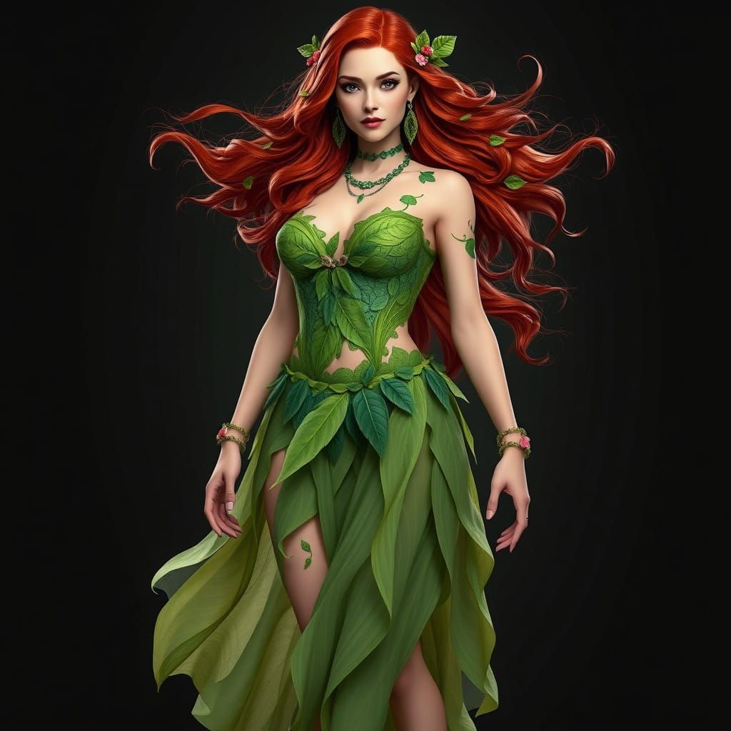 Poison Ivy in a Vibrant Green Grass Goddess Ensemble