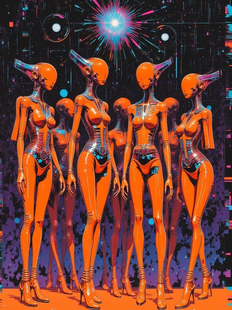 Orange Aliens Dancing in Retro Disco Style