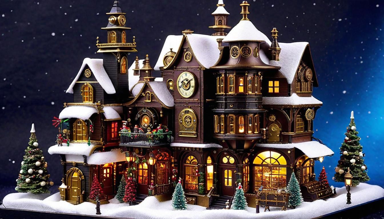 Miniature Steampunk Dollhouse Winter Wonderland