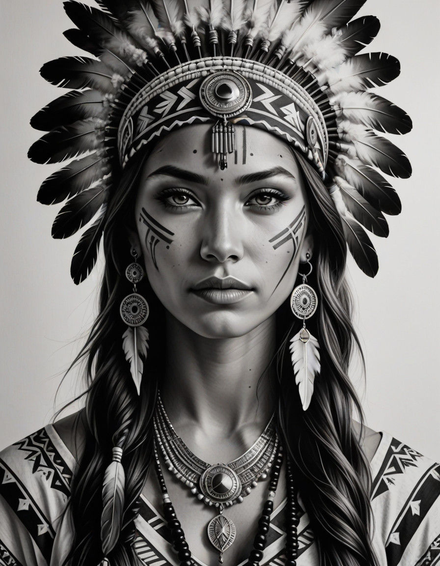 Ultra Realistic Portrait of a Native American Woman in Tradi...