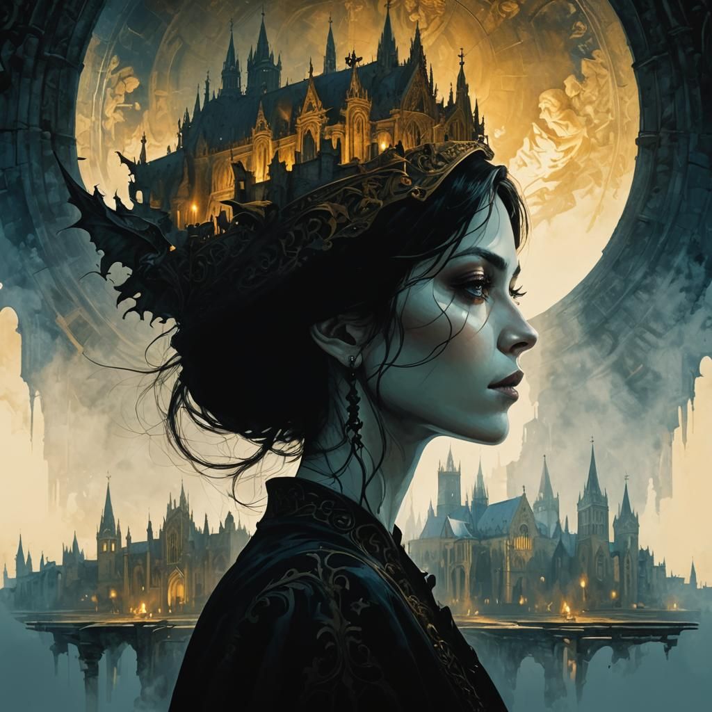 Mysterious Figure in Gothic Cathedral: Dramatic Lighting