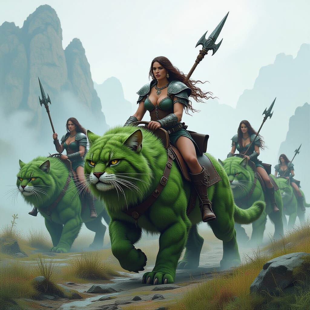 Troll Warriors Ride Cats into Battle: Fantasy Art