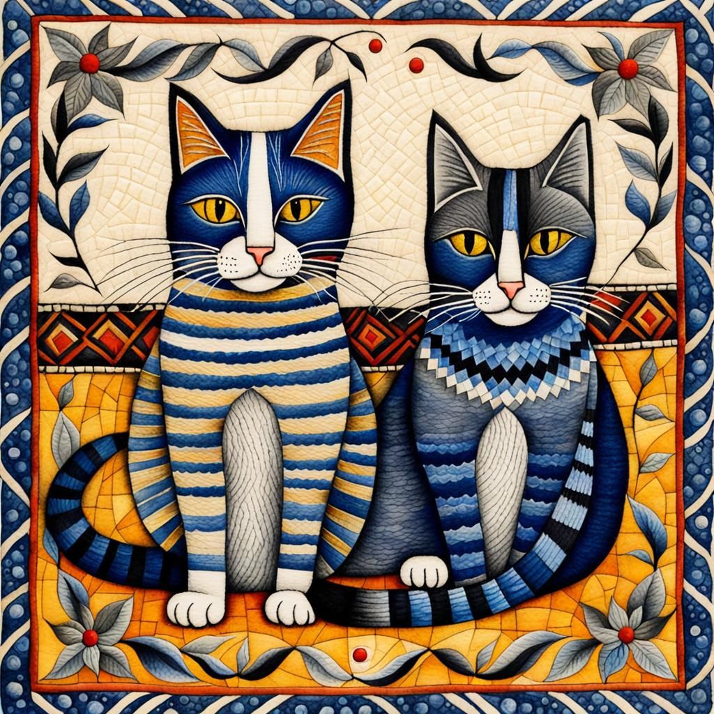 Psychedelic Cat Keyboardist in Pointillism Tarot Style