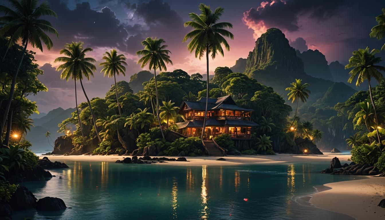 Tropical Island at Midnight: Digital Matte Painting