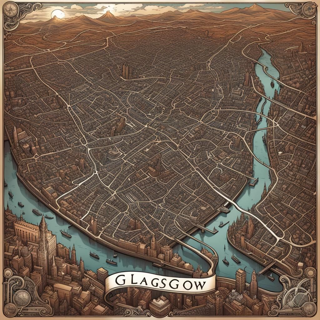 Glasgow Map in Comic Book Art Style