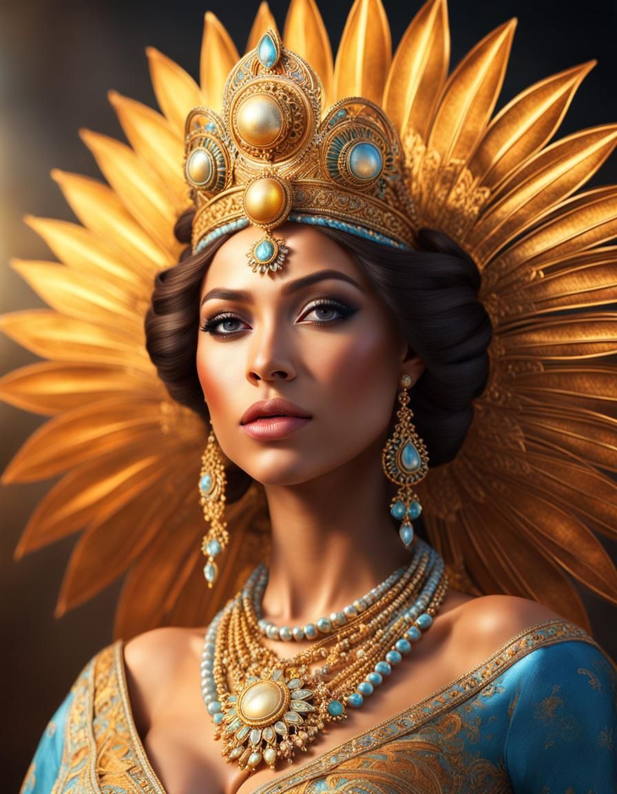 Magnificent beautiful gorgeous queen of the sun. (Full body portrait: 1.4)
High resolution, insanely detailed, majestic...