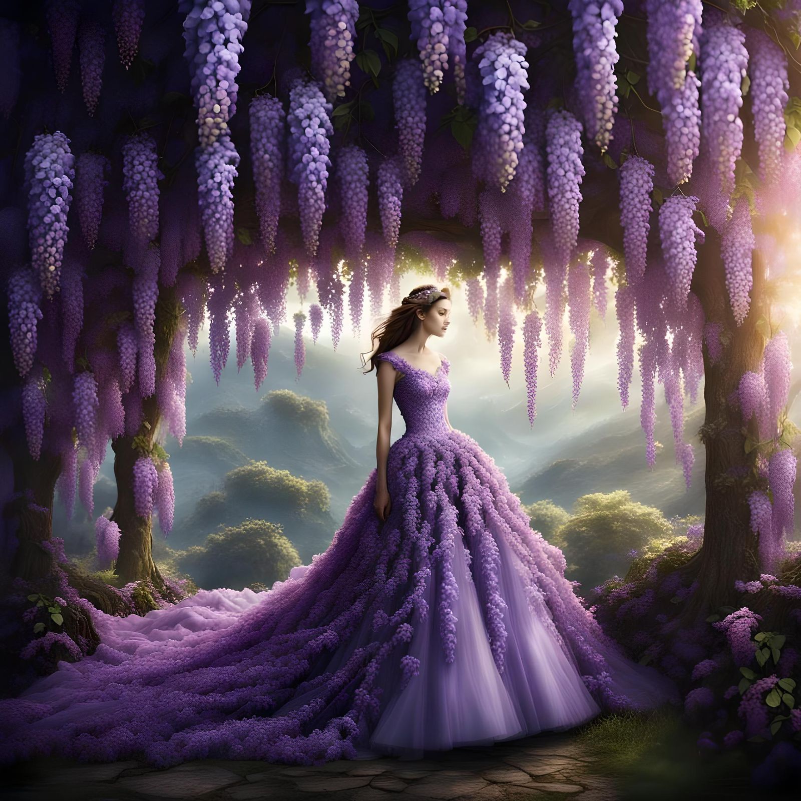 Fairy in Wisteria Wedding Dress: Digital Painting