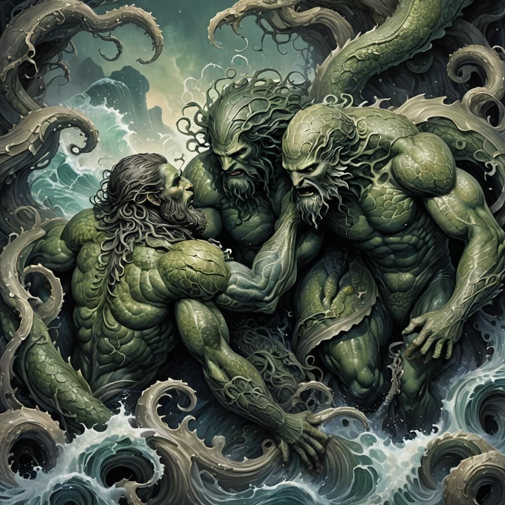 Serpentine Titans Wrestling in Twilight World