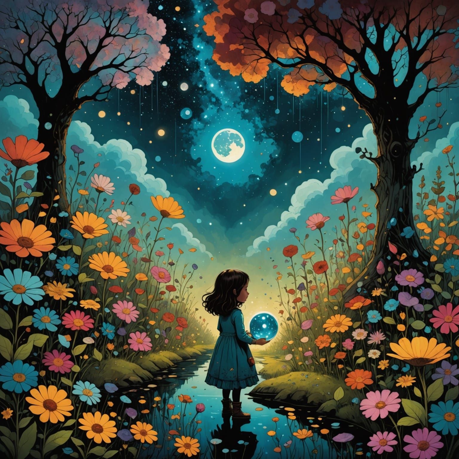 Child Plays in Iridescent, Fantastical Flower Garden