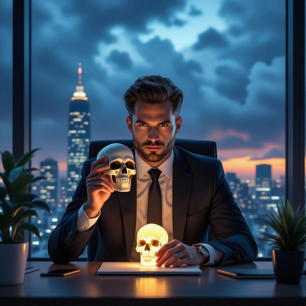 Modern Hamlet with Skull in Cyberpunk Style