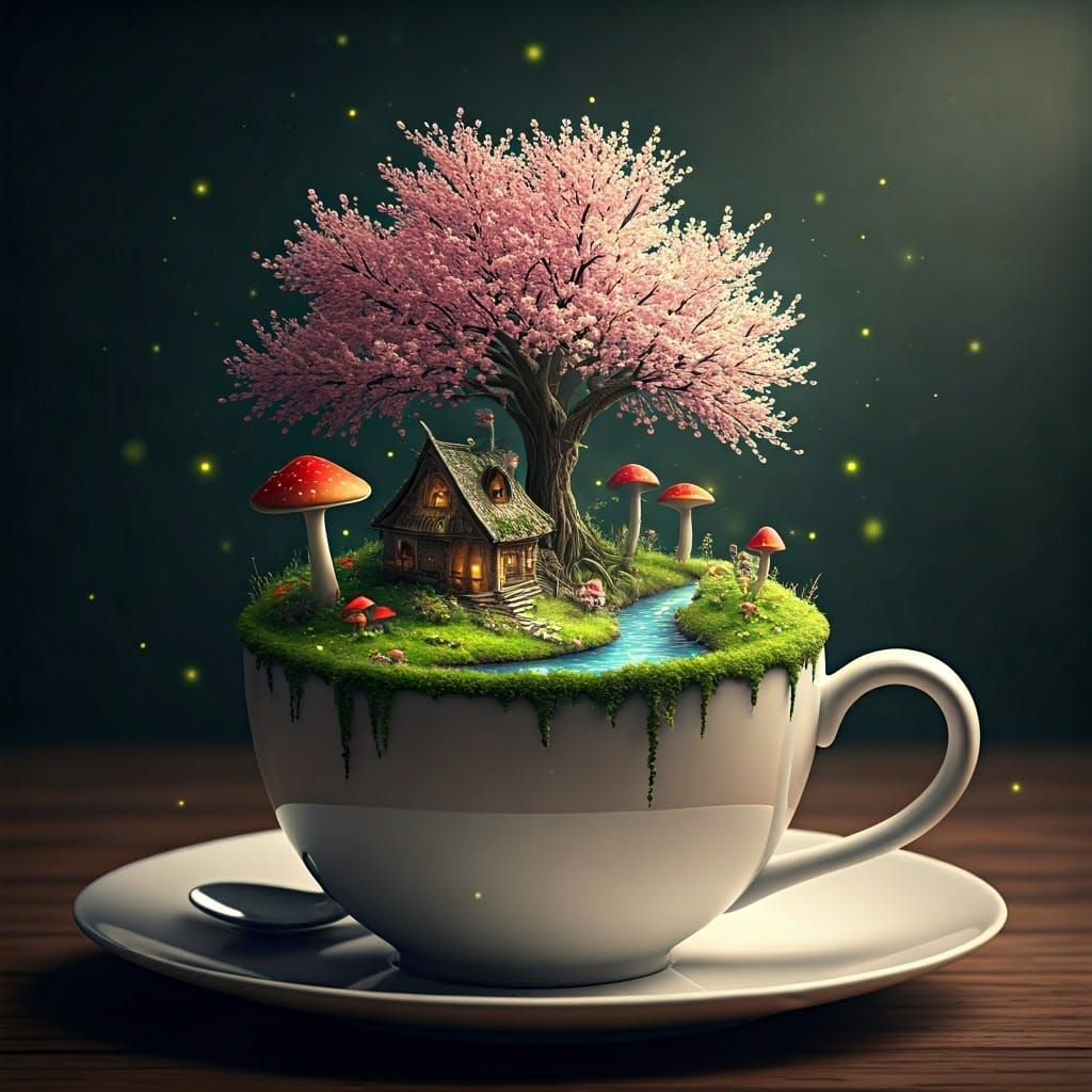 Miniature Fantasy World Inside a Teacup