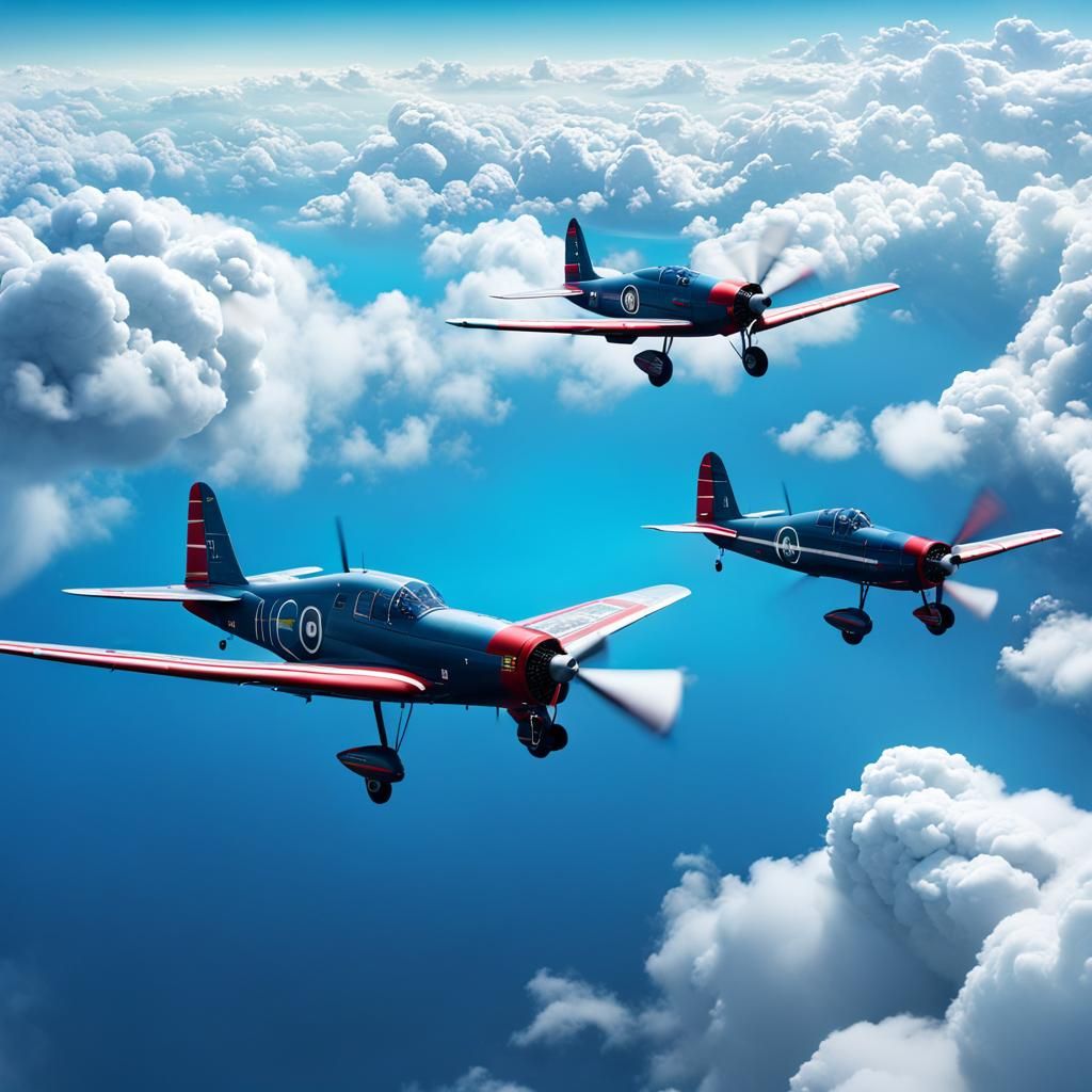 Airplanes in Formation Over Clouds: Fantasy Concept Art