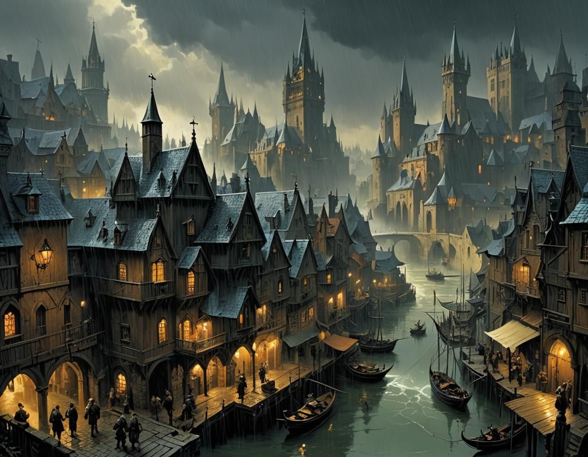Gothic Medieval Port City in Fantasy Style