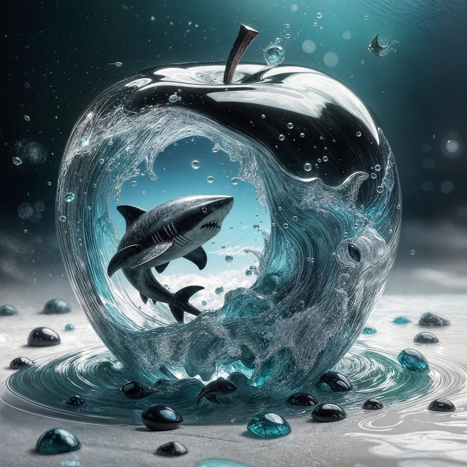 Glass Yin Yang Apple with Ocean World
