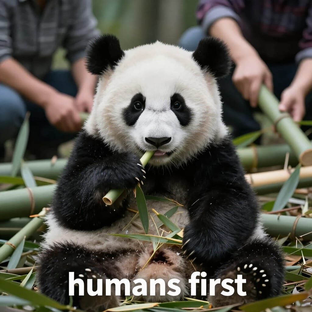 Baby Panda's Sad Moment Surrounded by Deforestation