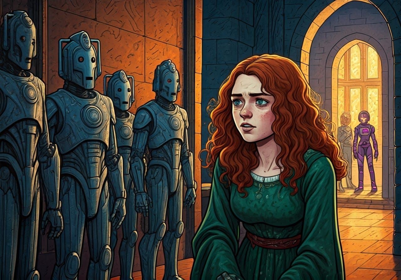 Medieval Warrior Inspects Cybermen in Castle