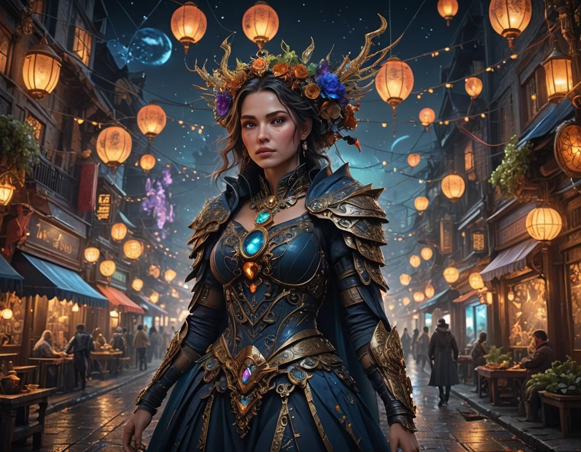 Beautiful Woman in a Fantastical Night Scene