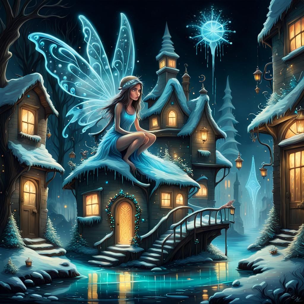 Bioluminescent Fairy-Tale Christmas in Graffiti Art Style