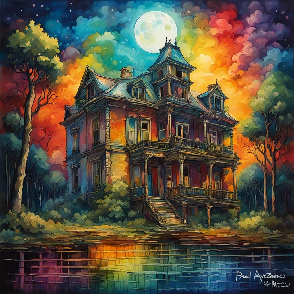 Rainbow Moon Mansion in Impressionist Style