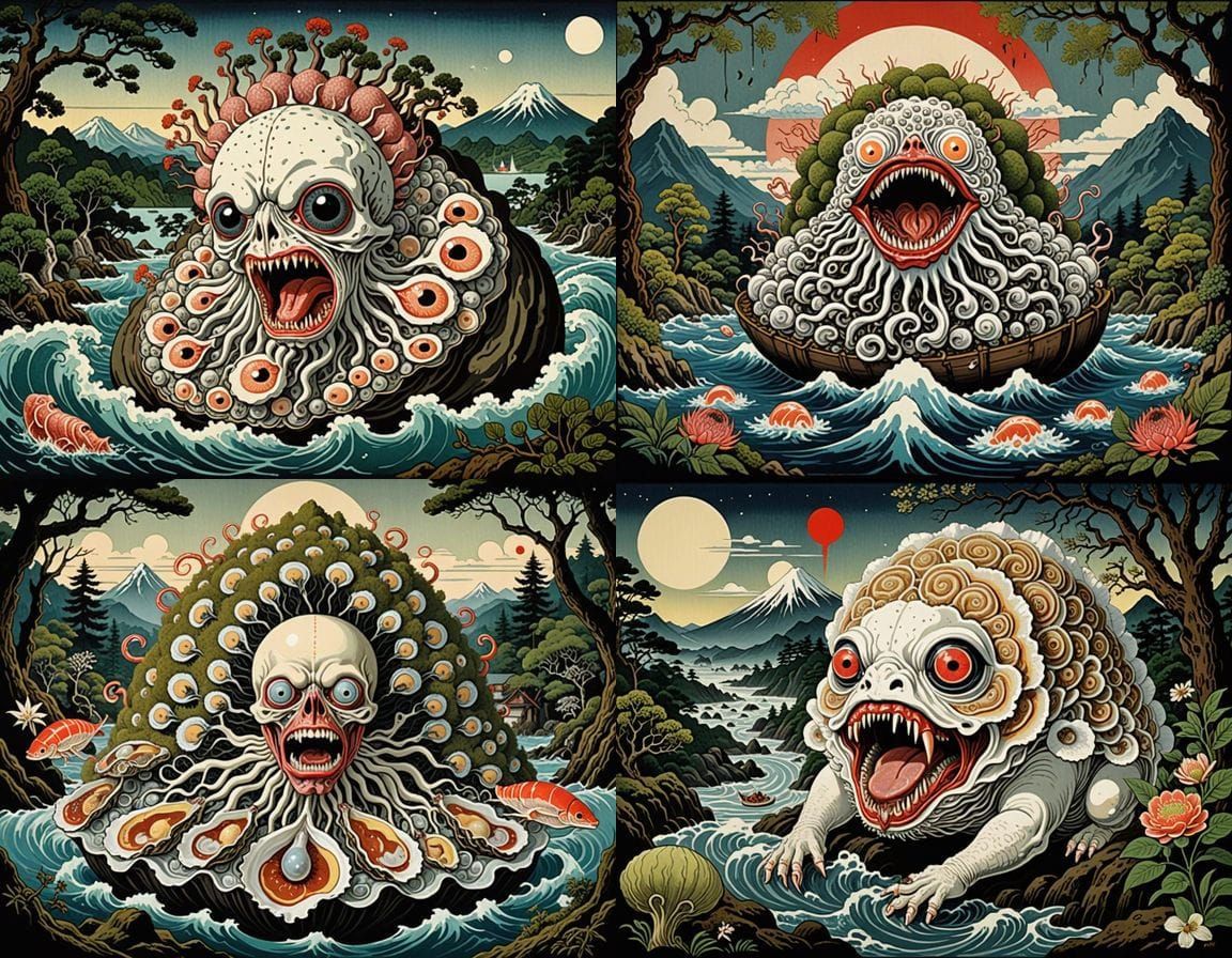 Ukiyo-e Horror: Mythical Oyster Hybrid