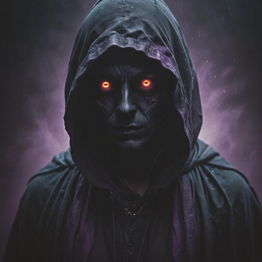 Eerie Portrait: Darkness as Hooded Figure