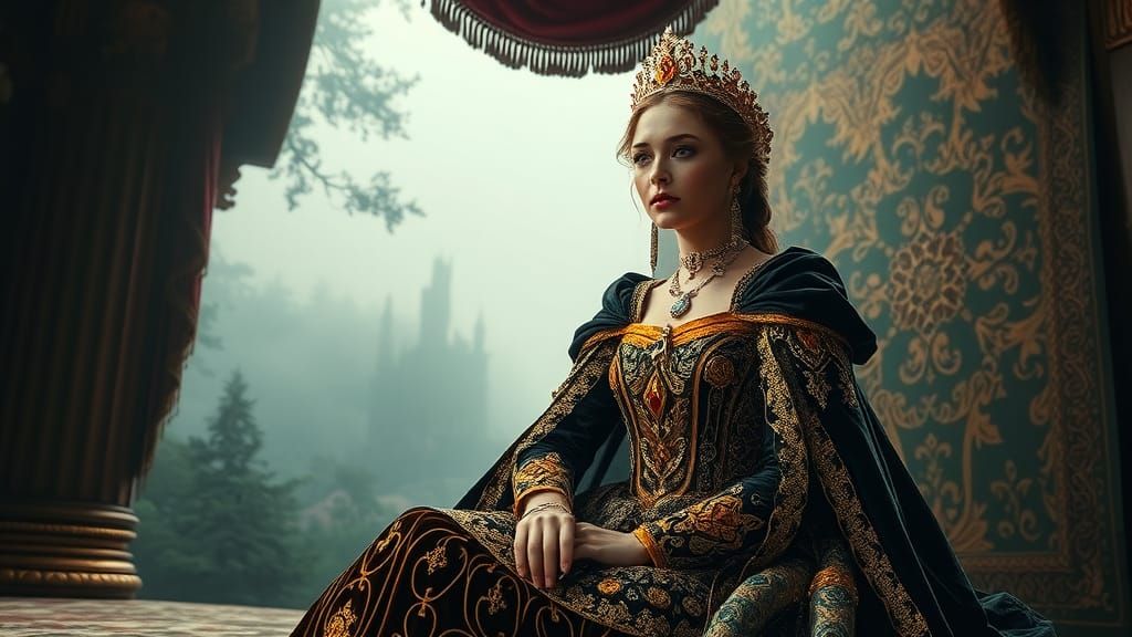 Medieval Princess Portrait in Hyperrealistic Digital Paintin...