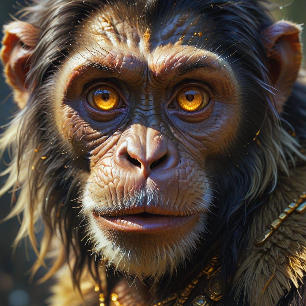Monkey Face Close-up in Fantasy Oil Painting