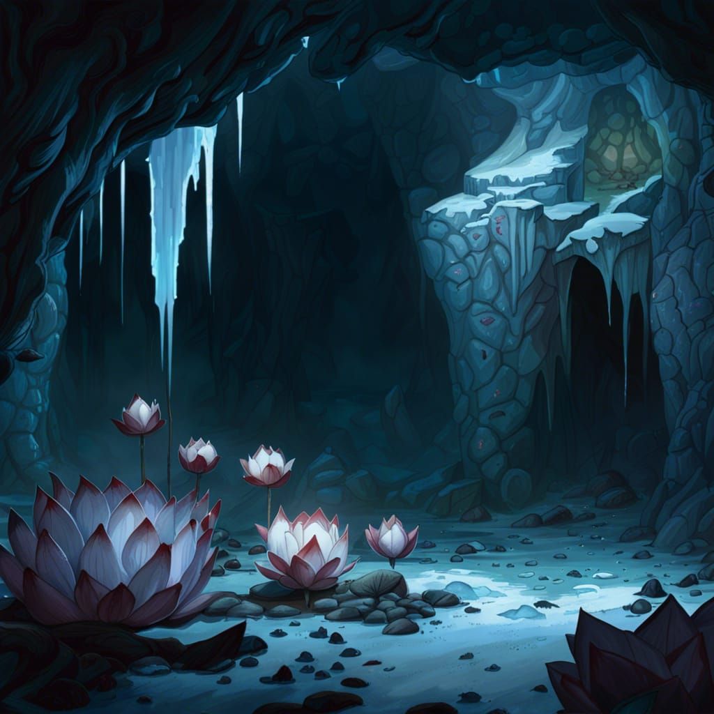 Frozen Cave of Falling Lotus Flowers