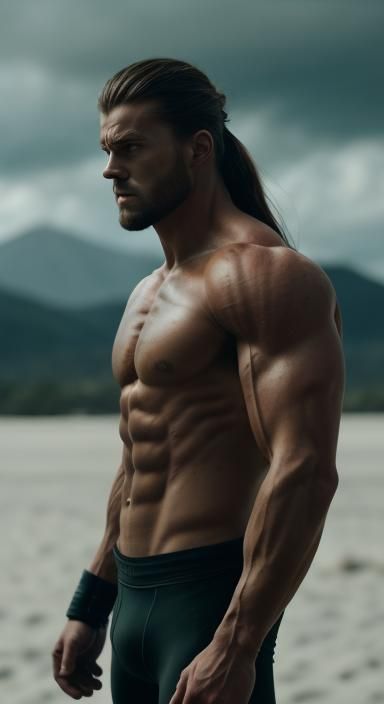 Cinematic Man with Man Bun Hairstyle