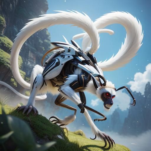 White Monkey Scorpion Tail in 3D Anime Art