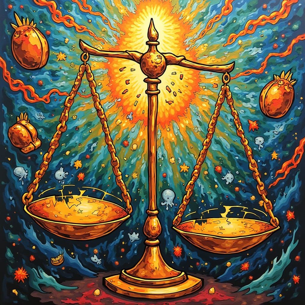 Surreal Pop Art Landscape with Fragmented Scales of Justice ...