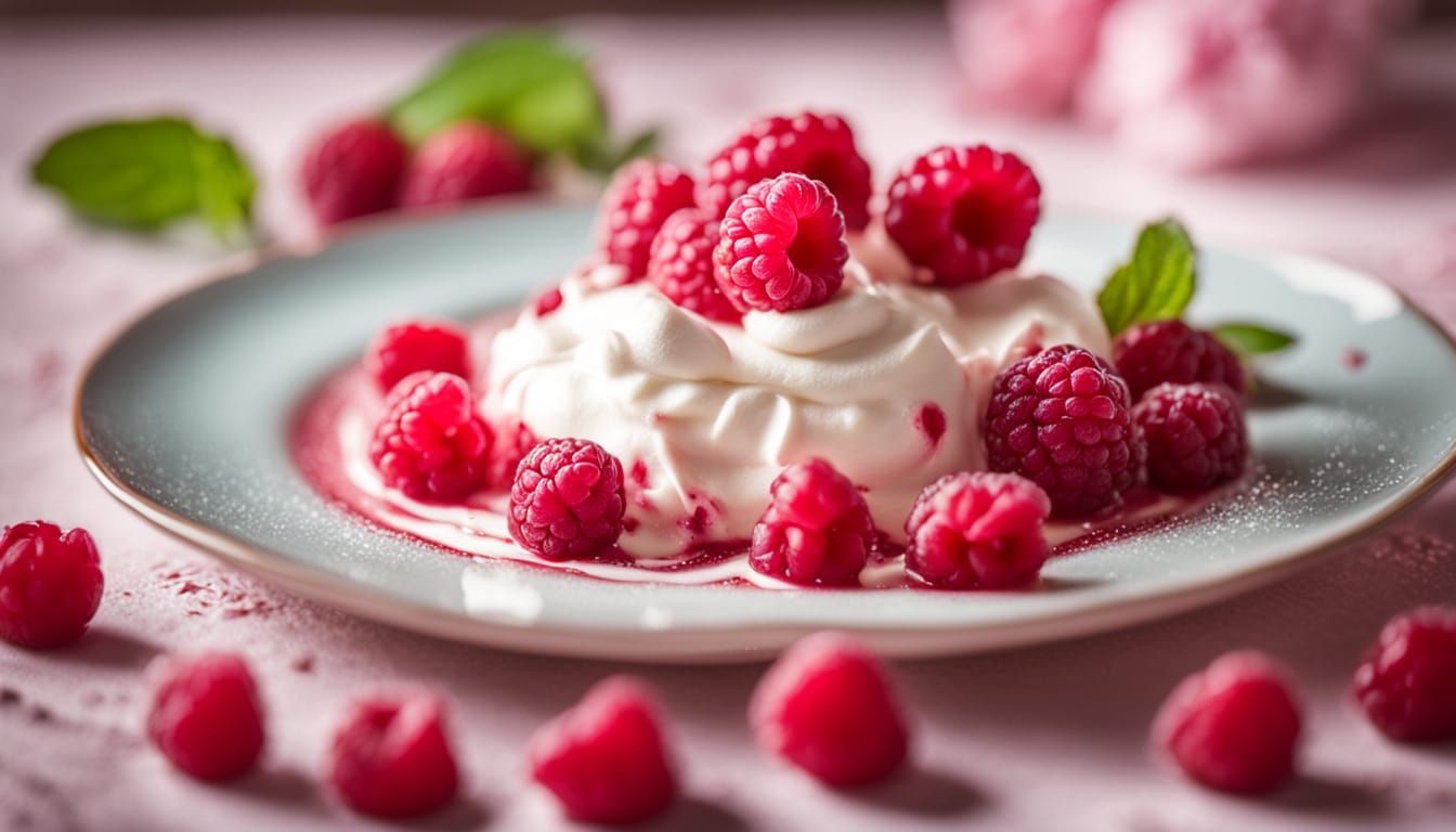 Delicious Raspberries and Cream Macro Food Photography