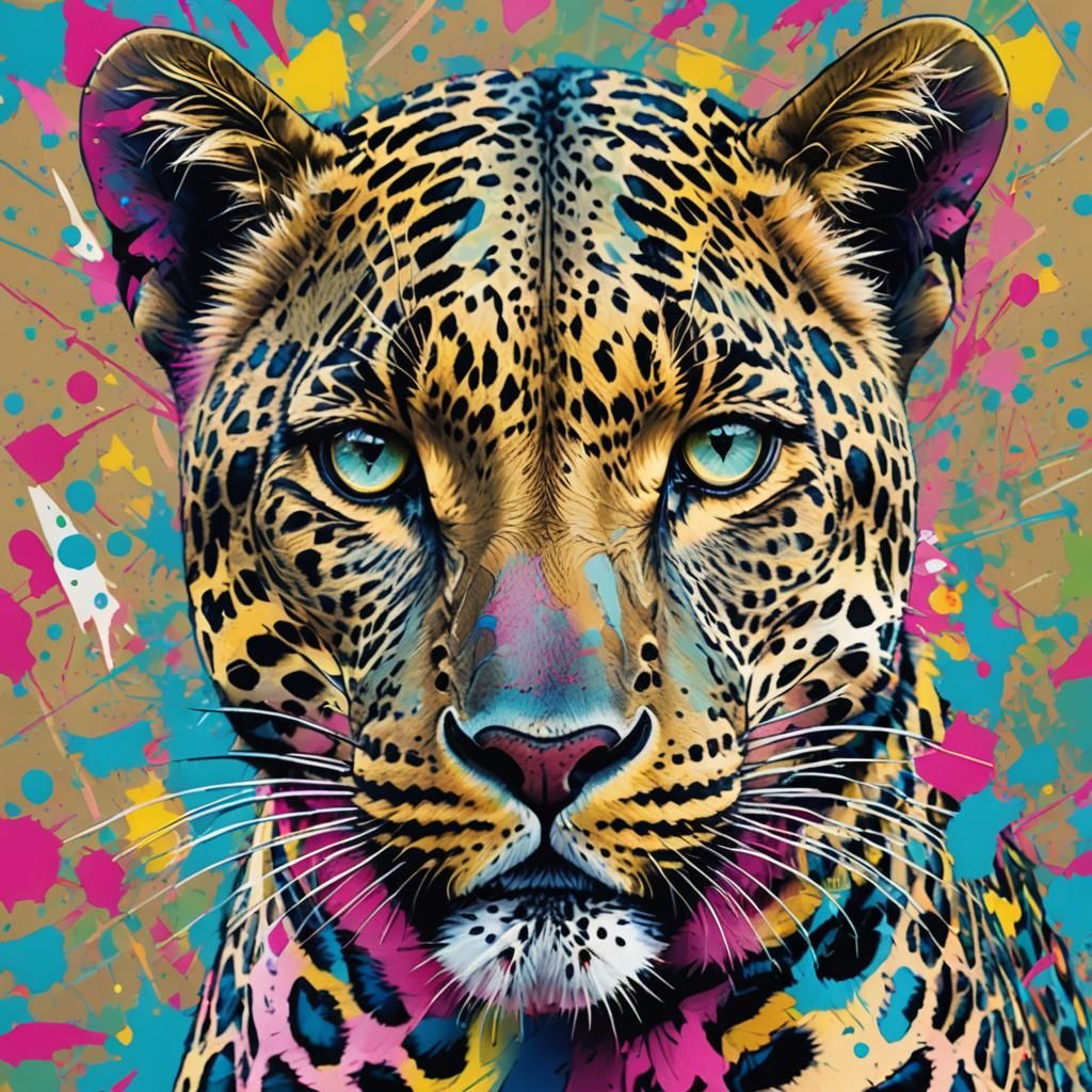 Colorful Leopard Portrait in Pop Art Style