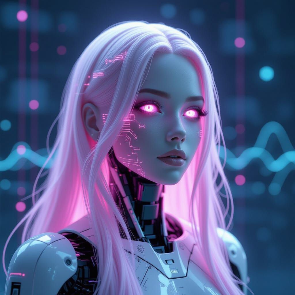 Android Siren in Cyberpunk Style with Glitching Circuitry