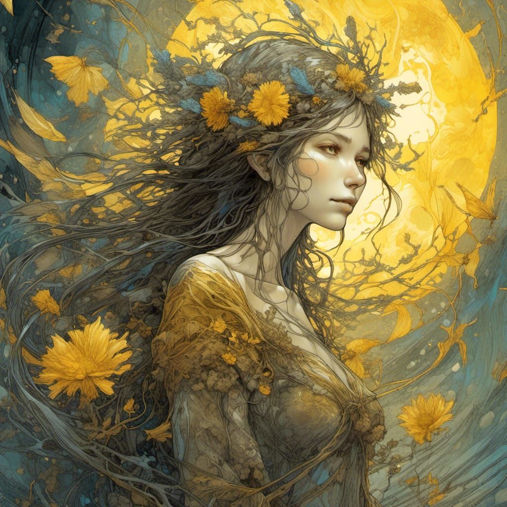 Fairy with Sun in Concept Art Style