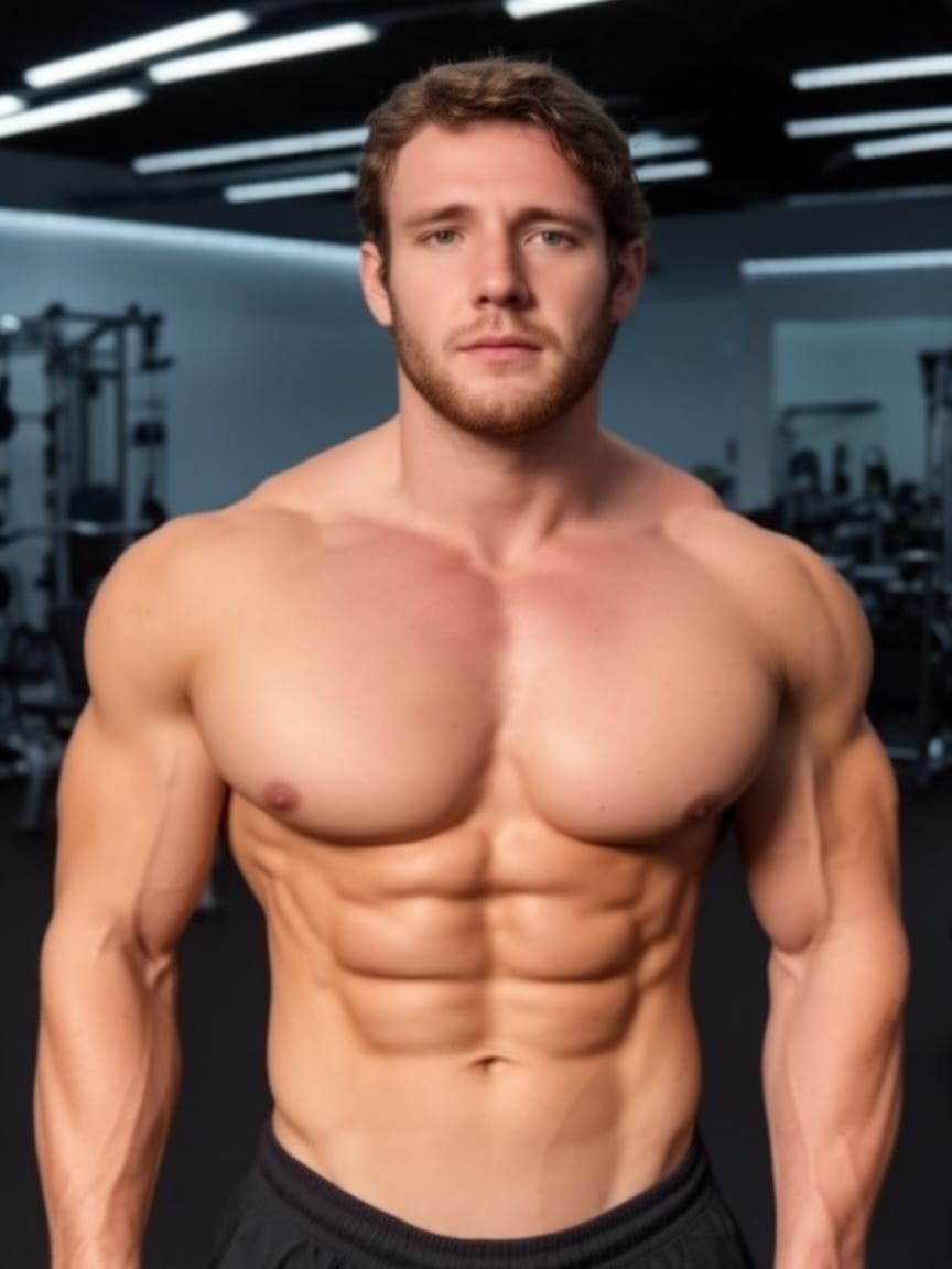 Muscular Man with Defined Six-Pack Abs and Arms