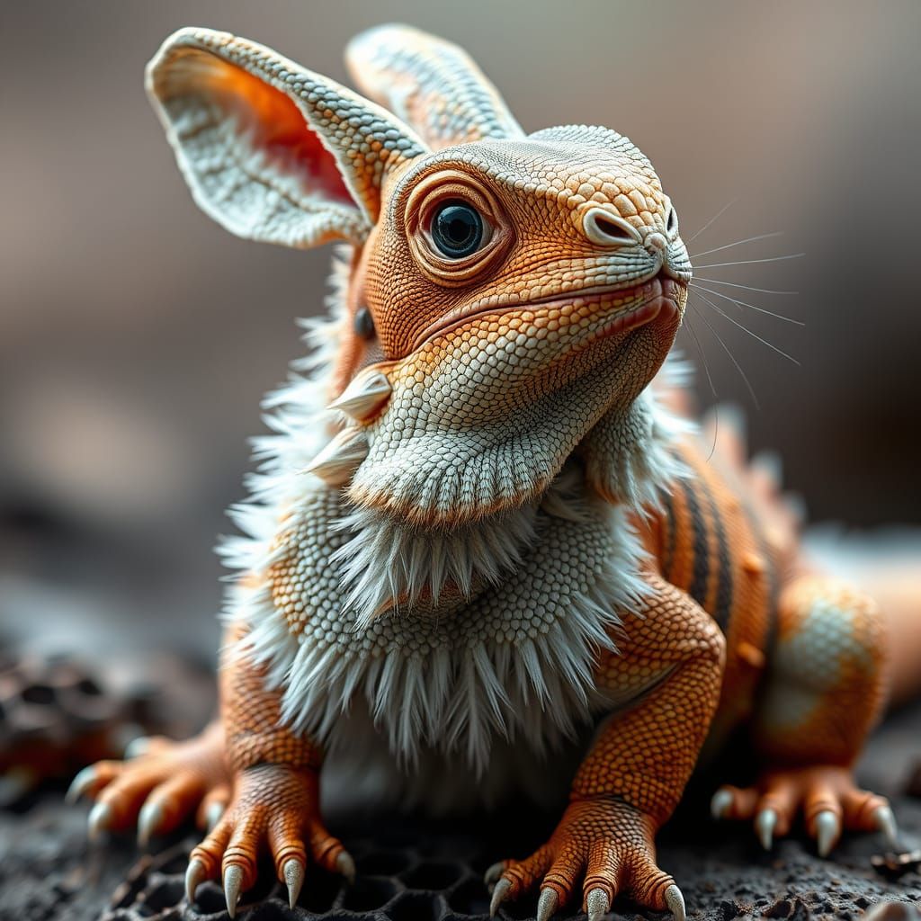 Fantasy Creature: Realistic Rabbit-Iguana Hybrid in Vivid, E...