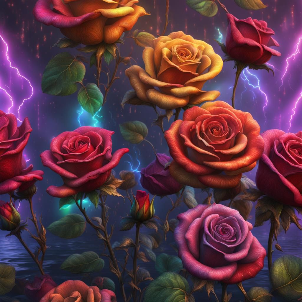 Rainbow Rose: Detailed Matte Painting in Deep Color