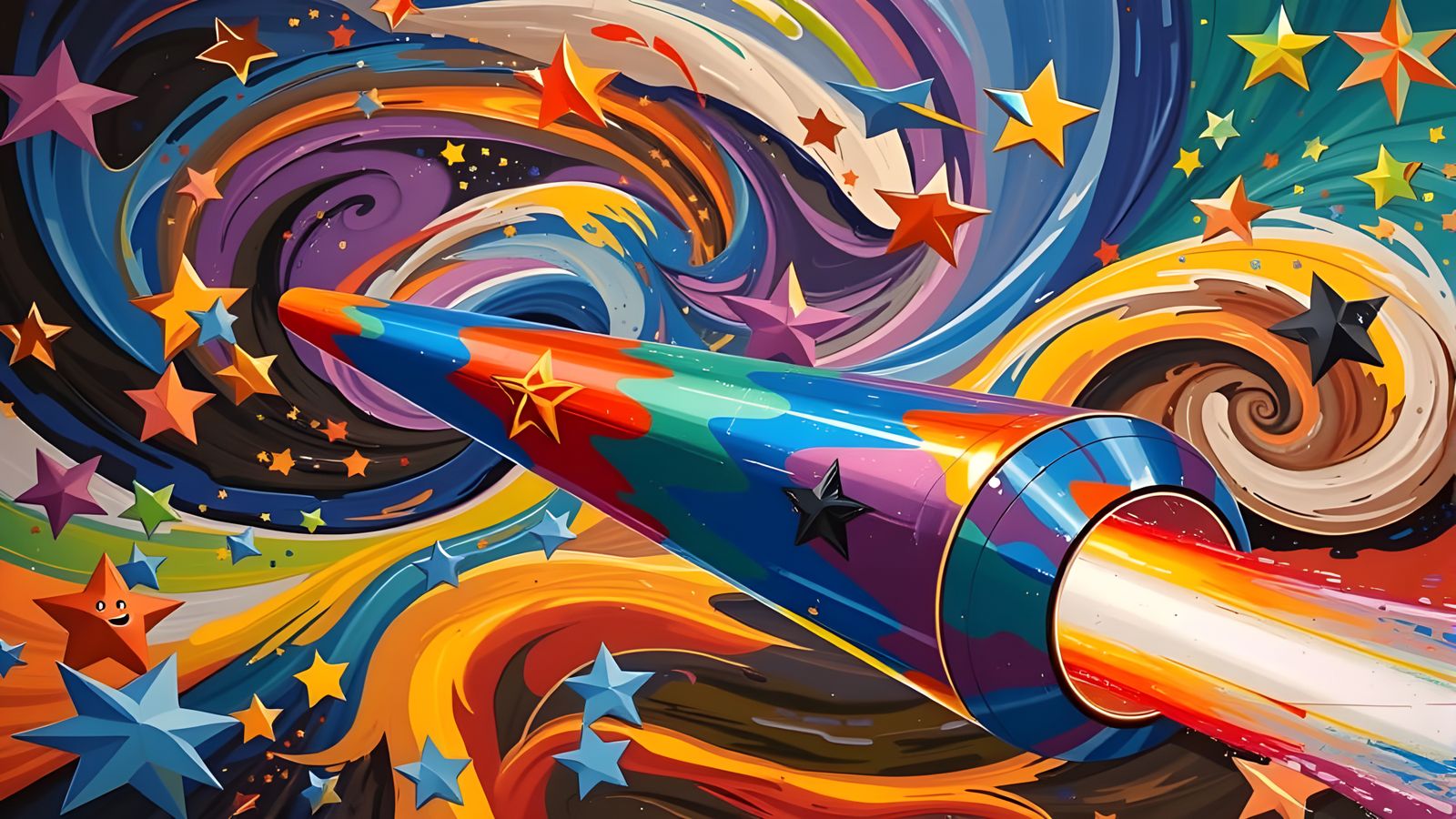 Sleek Hollow Cylinder with Iridescent Exhaust in Vortex Back...