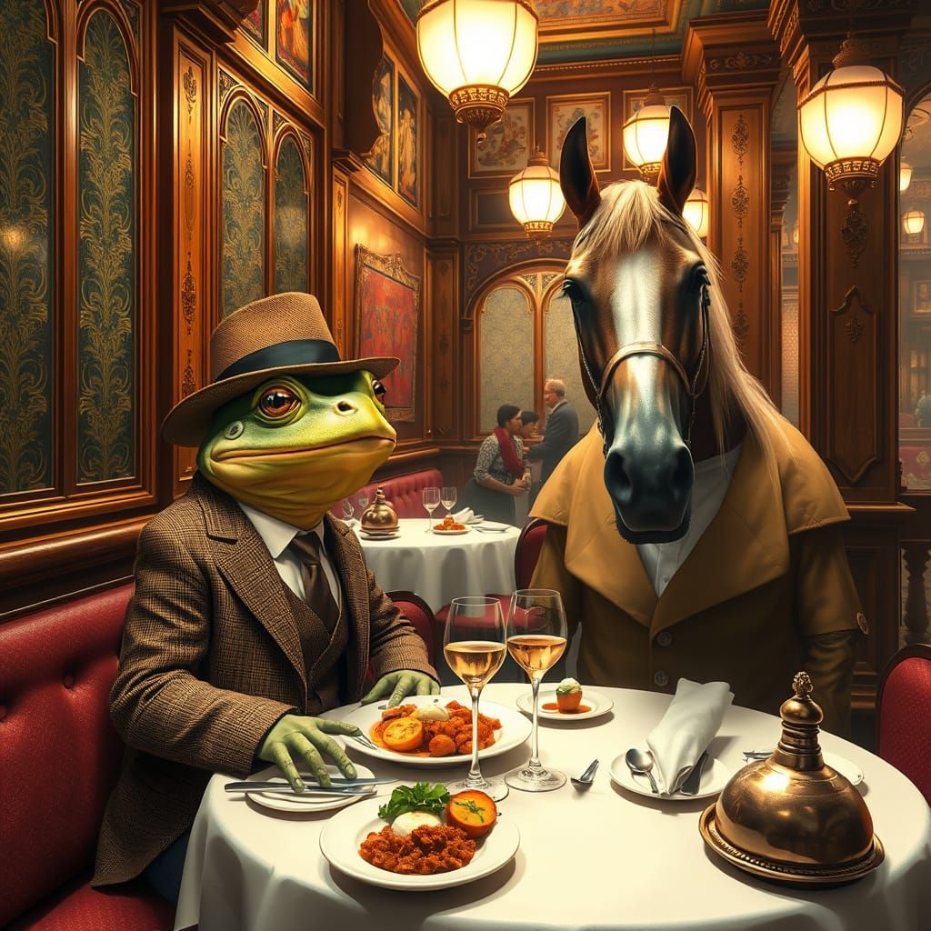 Dignified Toad and Horse Enjoy Elegant Bombay Cafe