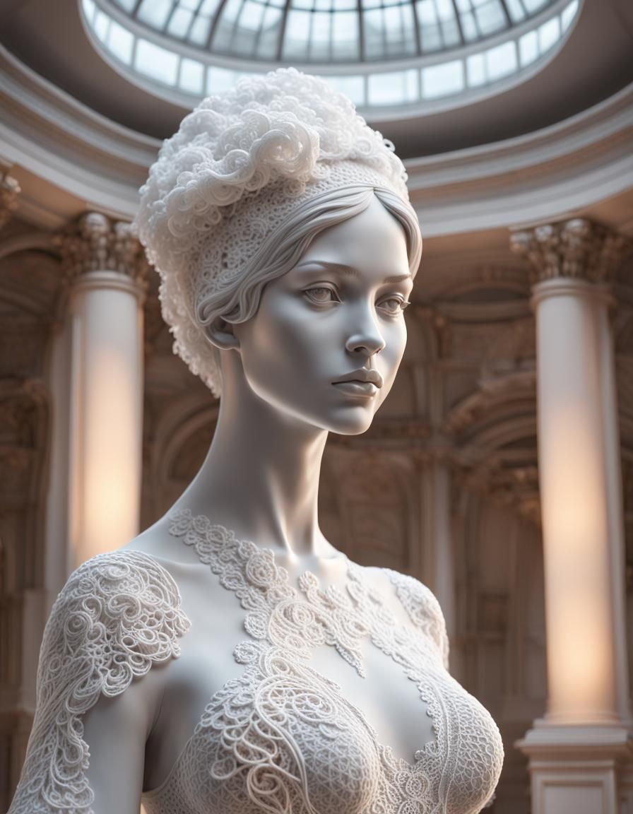 Crocheted Female Sculpture Art Installation Portrait
