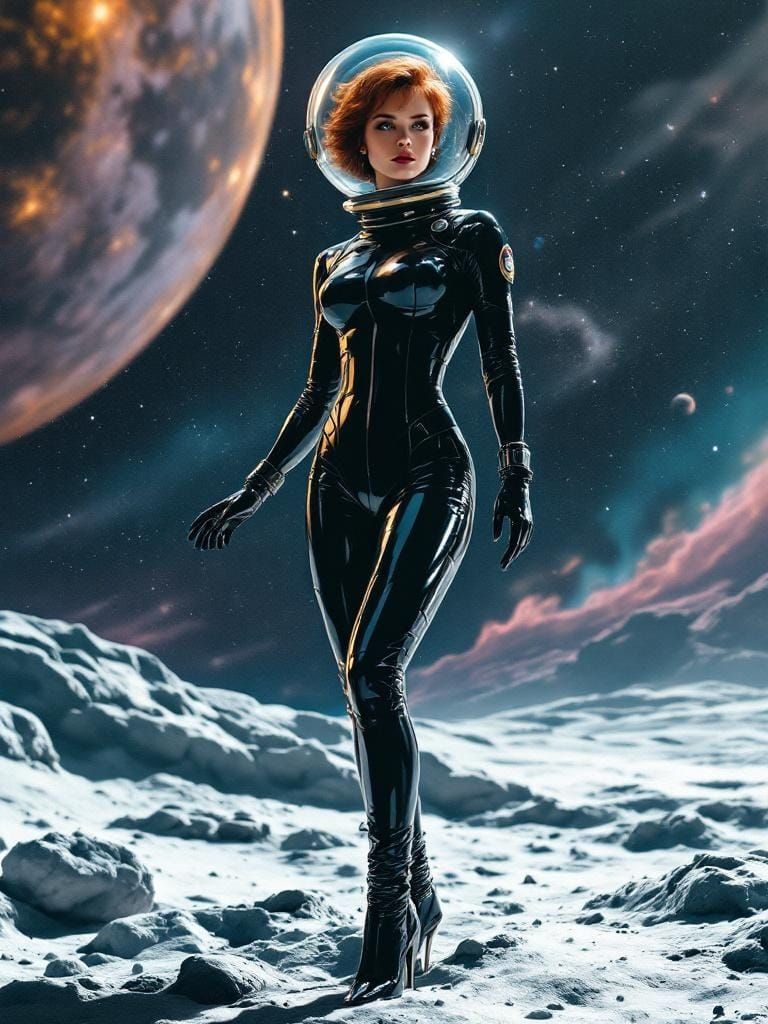 Retro Sci-Fi Space Woman in Skin-Tight Suit