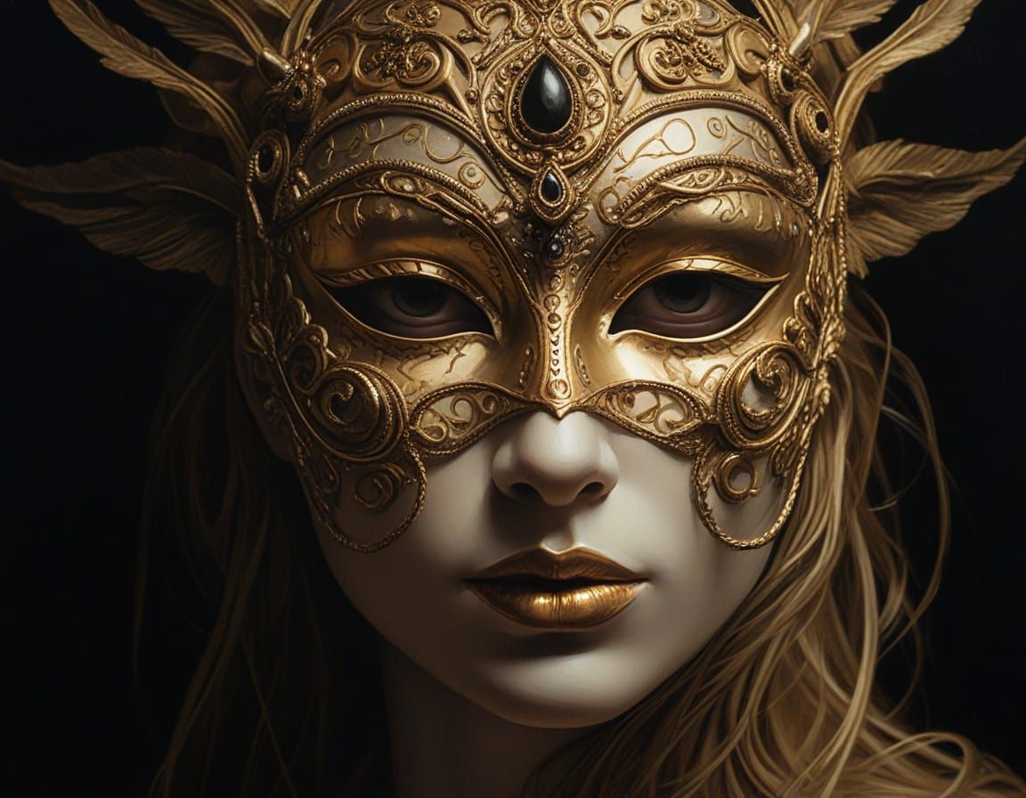 Surreal Masque with Golden Light in Oil Painting Style
