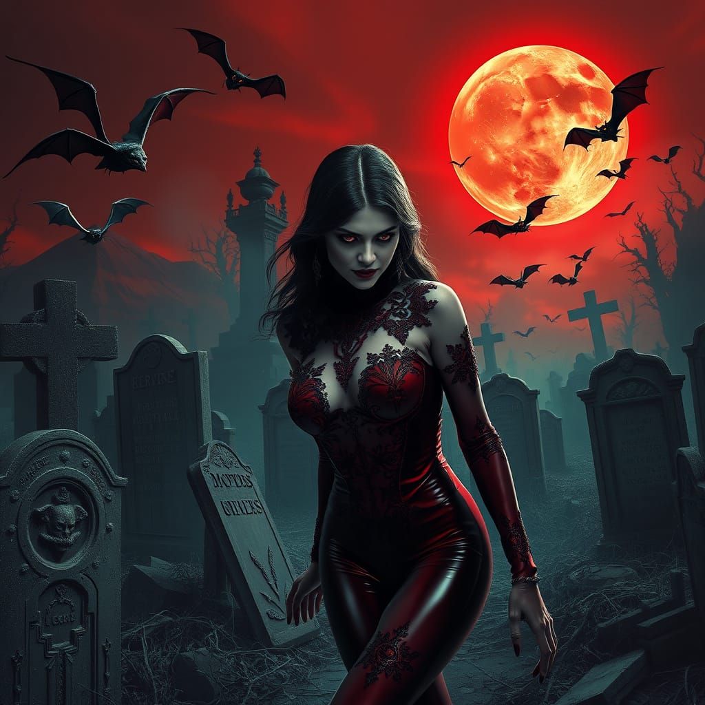 Dark Gothic Vampire Lady in Crimson Latex, Creeping Demons i...