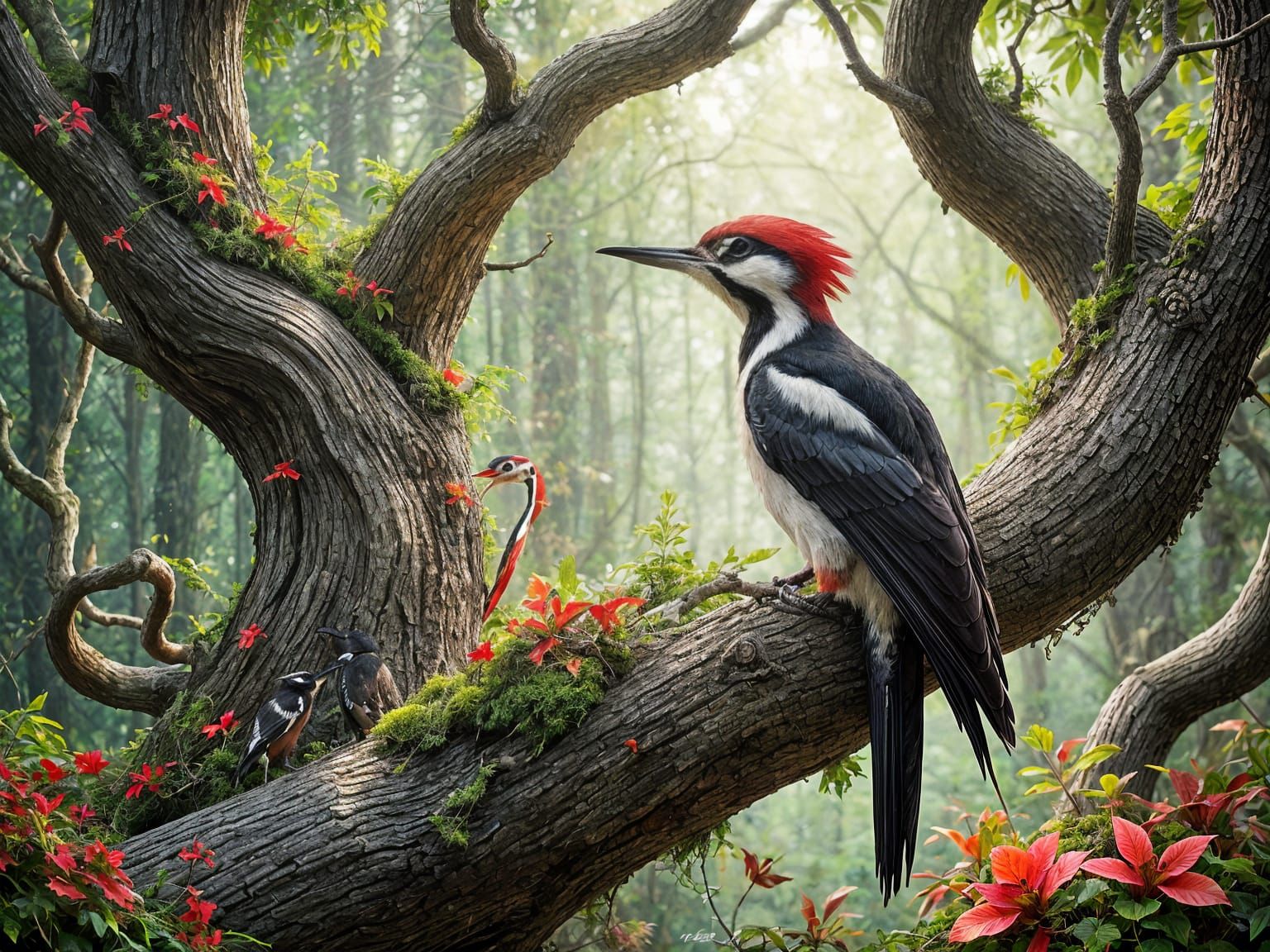 Pileated Woodpecker in Lush Forest