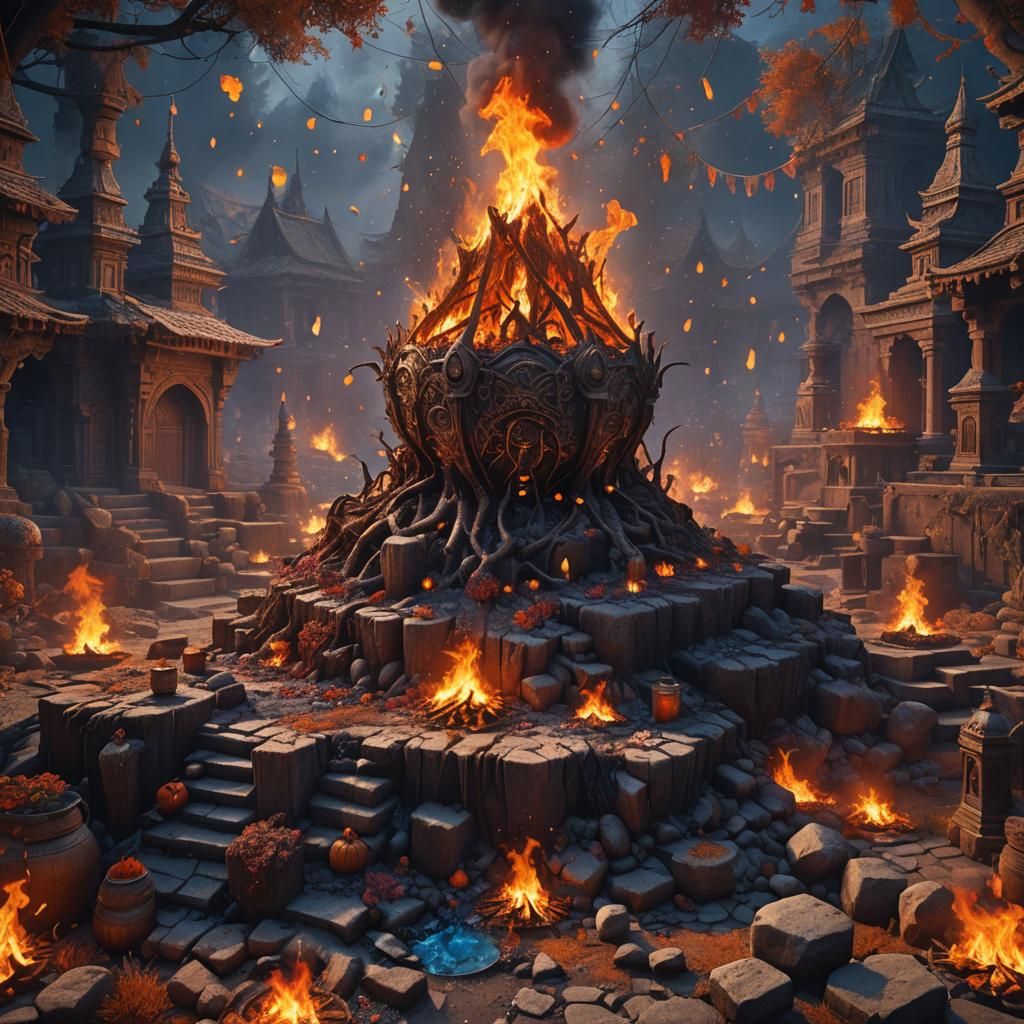Detailed Matte Painting of Holika Dahan in 8k