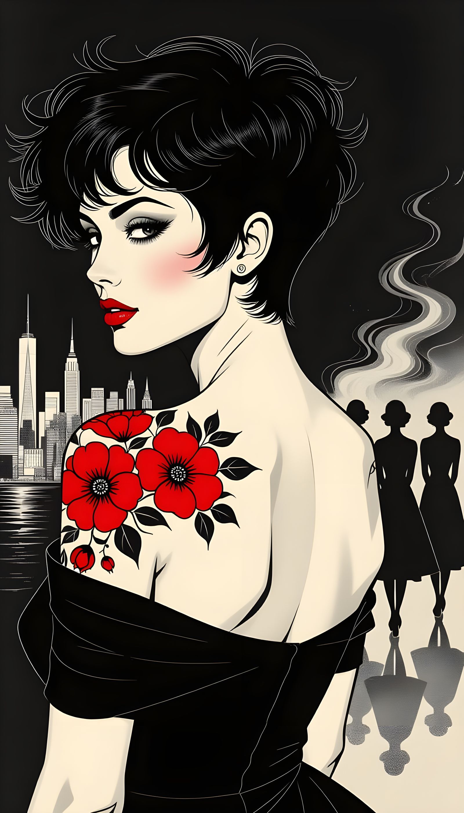 Striking Black and White Silhouette of Woman with Contrastin...