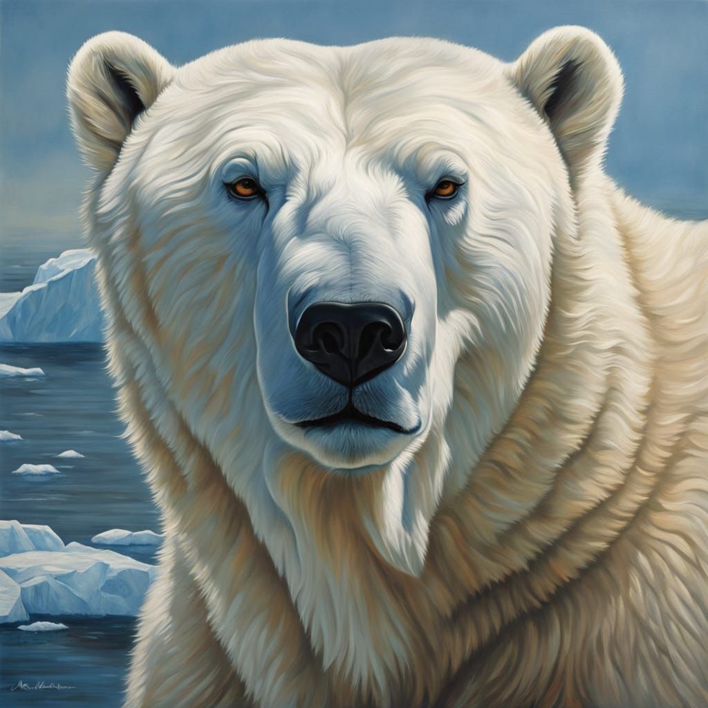 Regal Polar Bear Portrait in Oil